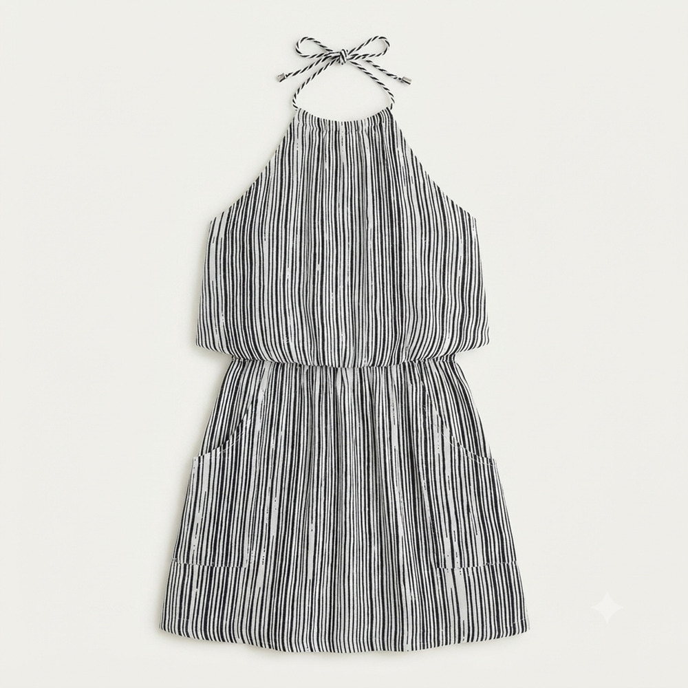 Article Black White Striped Halter Dress XS Elastic Waist Summer Resort Summer